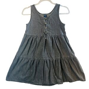 Gap Kids Denim Dress‎ Tiered Sleeveless Tank Casual Button Front Gray Black Sz L